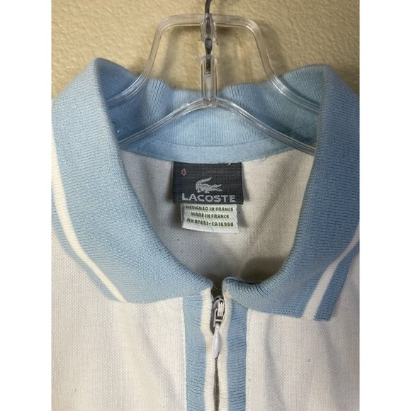 LACOSTE White Blue Slim Fit Polo Women's Short Sleeve Shirt Cotton Blend Size 4 - Picture 3 of 9